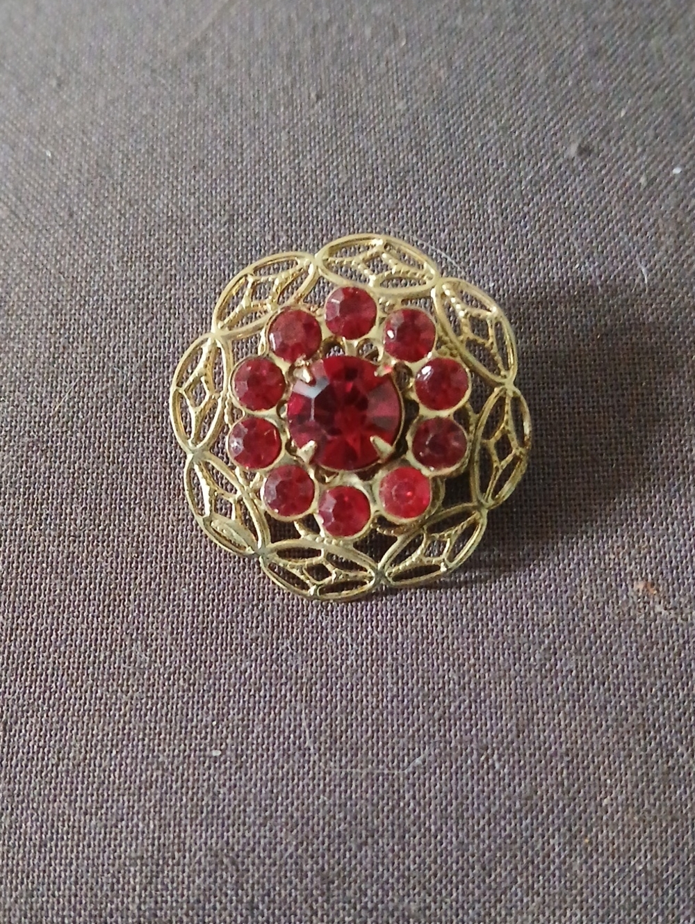 Vintage Gold-Tone Red Crystal Cluster Brooch